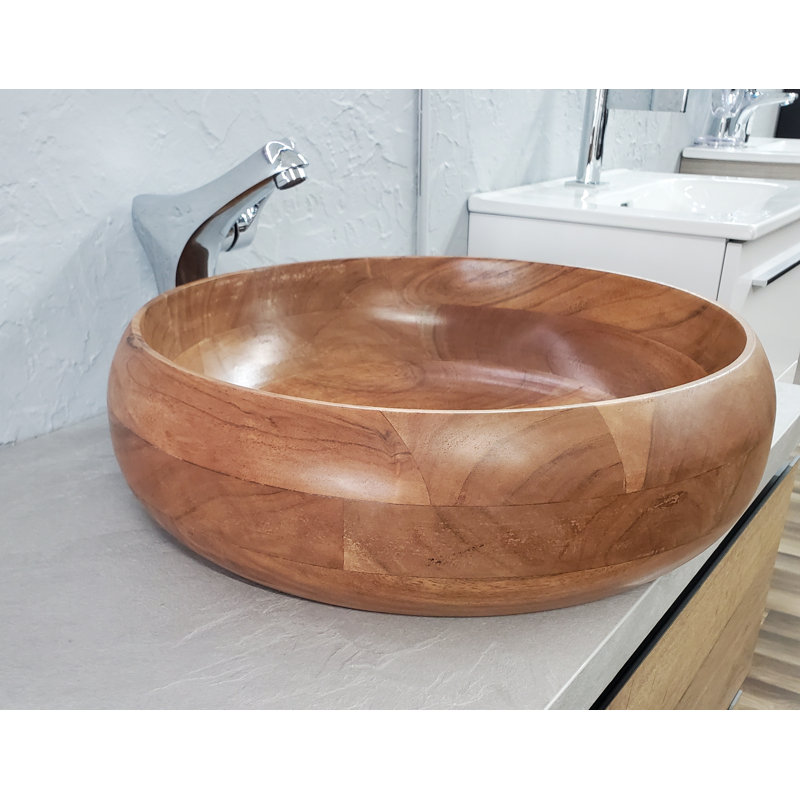 Secret Bath Bangalore 18.5'' Natural Wood Circular Vessel Bathroom Sink